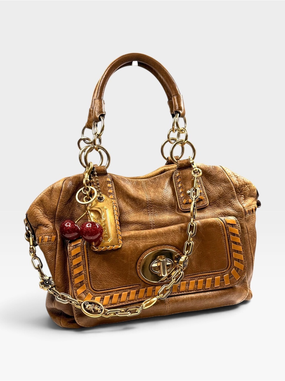 ๐ป Vintage Coach Whipstitch Turnlock Kisslock Slouchy Satchel โ RARE - Picture 3 of 15